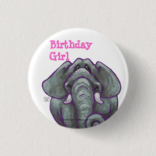 Bóton Redondo 2.54cm Botão da menina do aniversário do elefante