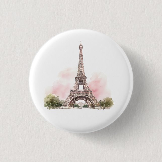 Bóton Redondo 2.54cm Botão da Torre Eiffel de Paris (Frente)