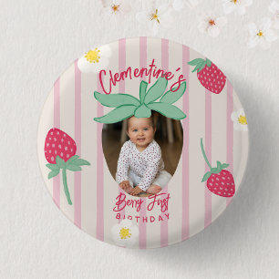 Bóton Redondo 2.54cm Botão de Aniversário Morango Berry Primeiro com Fo