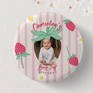 Bóton Redondo 2.54cm Botão de Aniversário Morango Berry Primeiro com Fo