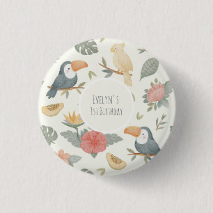 Bóton Redondo 2.54cm Botão de Aniversário Personalizado Safari de Tucan