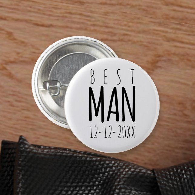 Bóton Redondo 2.54cm Botão de Casamento do Melhor Homem Moderno do Bach (Fun button to attach to your Best Man. Just add your wedding date)