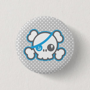 Bóton Redondo 2.54cm Botão de Crânio de Pirata Kawaii