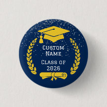 Botão de Formatura da Turma de 2026 Azul Escuro &