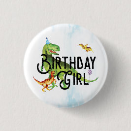 Bóton Redondo 2.54cm Botão de Garota de Aniversário do Dinossaur com Aq