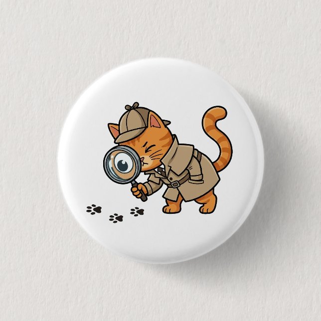 Bóton Redondo 2.54cm Botão de Gato Detetive Fofo (Frente)