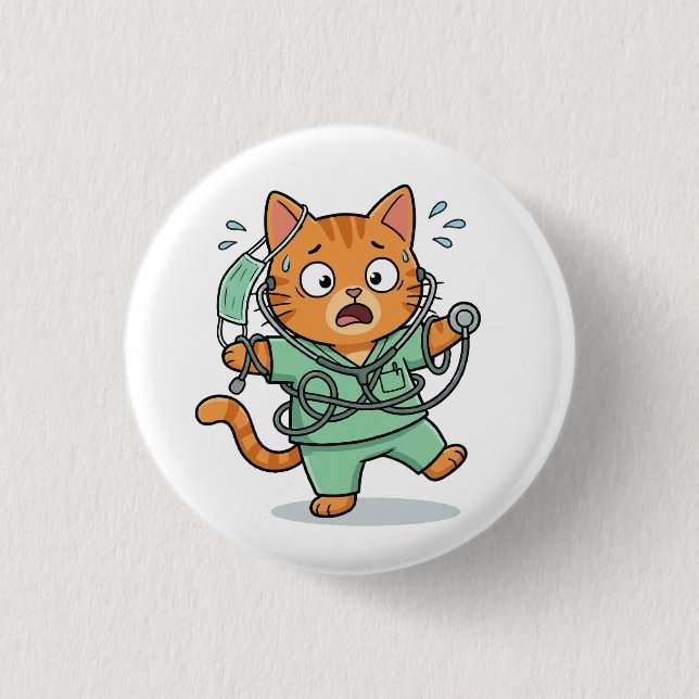 Bóton Redondo 2.54cm Botão de Gato Médico Fofo (Frente)