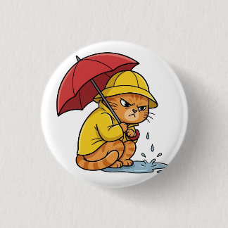 Bóton Redondo 2.54cm Botão de Humor de Gato Chuvoso
