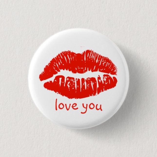 Bóton Redondo 2.54cm Botão de Namorados do Love You Lábios (Frente)