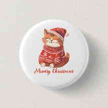 Botão de Natal - Design de Gato Festivo Festivo