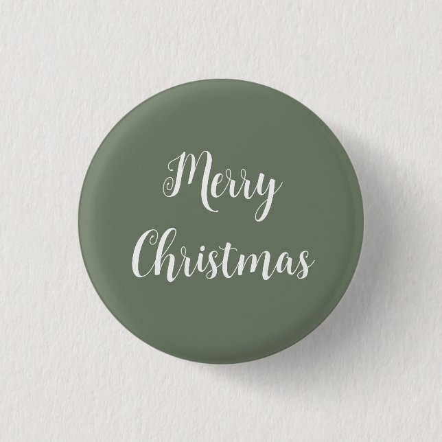 Bóton Redondo 2.54cm Botão de Natal Feliz Cinza Verde (Frente)