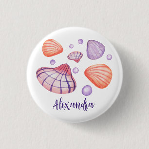 Bóton Redondo 2.54cm Botão de Nome de etiqueta das Conchas de Aquarela