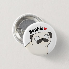 Bóton Redondo 2.54cm Botão de Nome de Pug Personalizado, Nome Personali