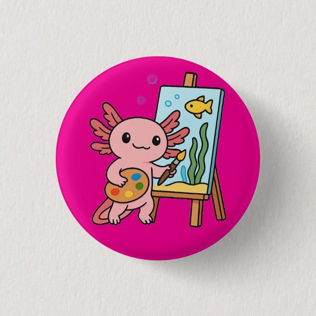 Bóton Redondo 2.54cm Botão de pintura Axolotl para o artista bonito (Frente)
