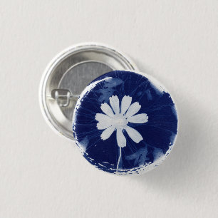 Bóton Redondo 2.54cm Botão de Rosa Cyanotype Azul Rústico