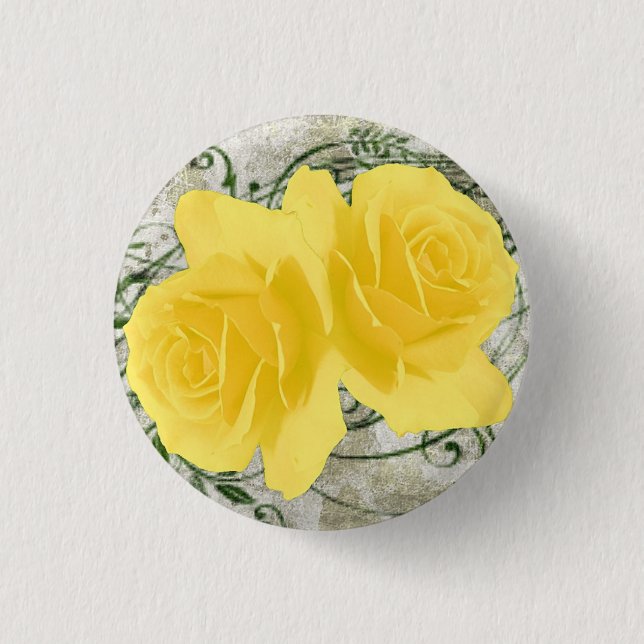 Bóton Redondo 2.54cm Botão de Rosas Amarelas (Frente)