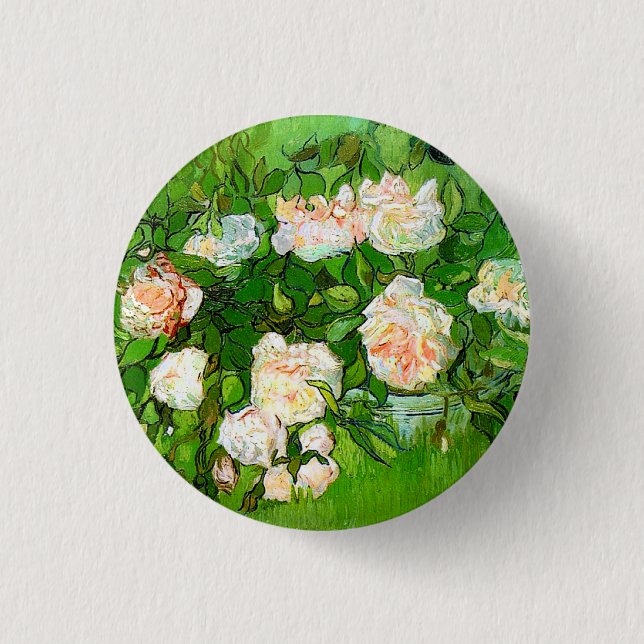 Bóton Redondo 2.54cm Botão de Rosas Rosa Van Gogh (Frente)
