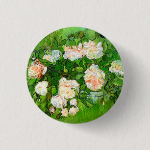 Bóton Redondo 2.54cm Botão de Rosas Rosa Van Gogh