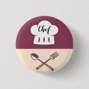 Bóton Redondo 2.54cm Botão Design Chef Pequeno, 1¼ Polegada