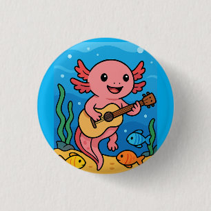 Bóton Redondo 2.54cm Botão do Músico do Axolotl em Cute