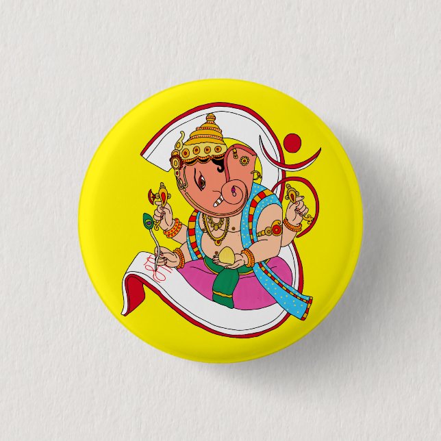 Bóton Redondo 2.54cm Botão do Senhor Ganesha (Frente)