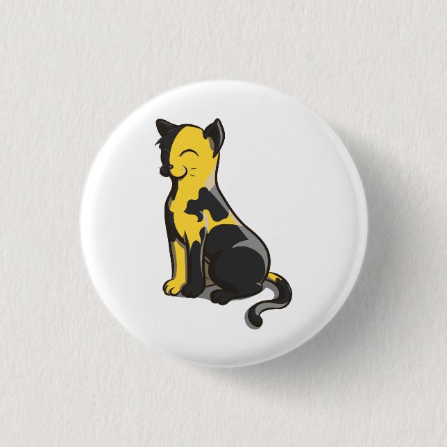 Bóton Redondo 2.54cm Botão Dourado preto e amarelo do gato de Ancap (Frente)