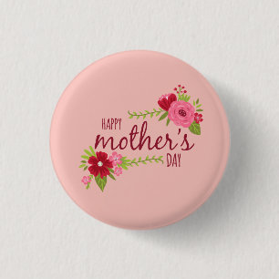 Bóton Redondo 2.54cm Botão feliz floral elegante do Pin do dia das mã