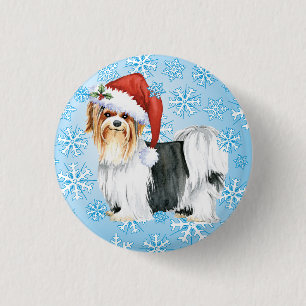 Bóton Redondo 2.54cm Botão Feliz Howlidays Biewer Terrier Pinback