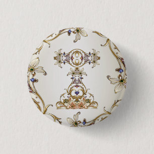 Bóton Redondo 2.54cm Botão Floral de Ouro Branco