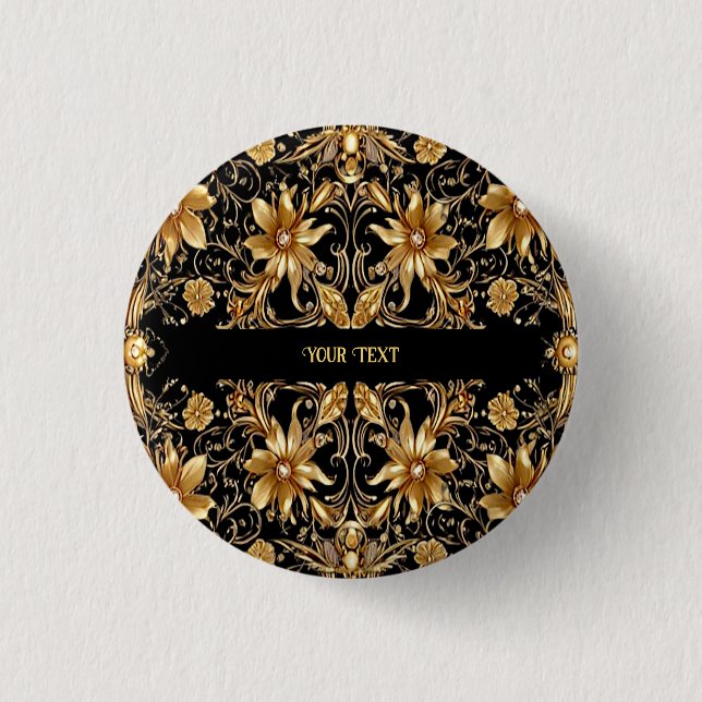 Bóton Redondo 2.54cm Botão Floral Dourado (Frente)