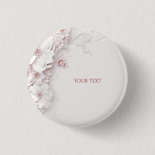 Bóton Redondo 2.54cm Botão Floral Rosa Bege Marfim (Frente)