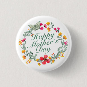 Bóton Redondo 2.54cm Botão Floral Wreath do Dia de as mães Elegante