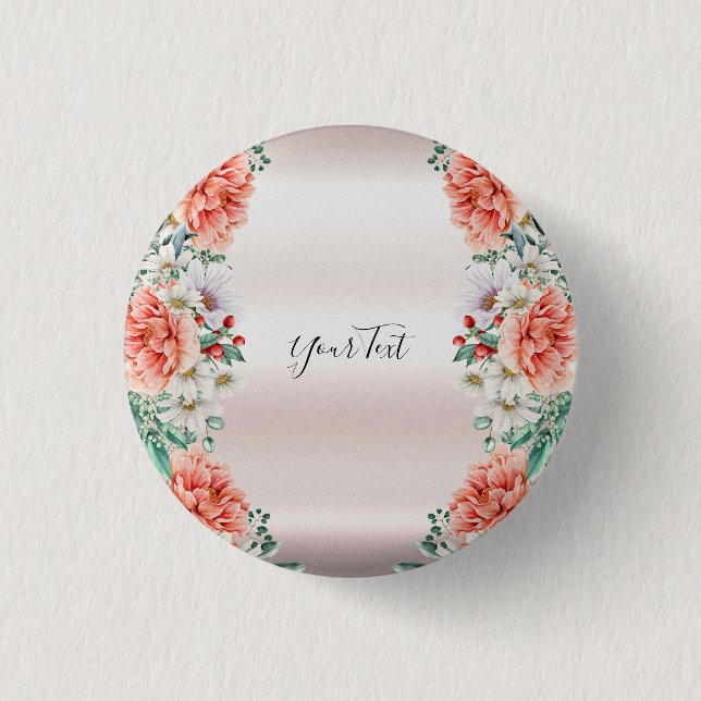 Bóton Redondo 2.54cm Botão Flutuante de Peonia Aquarela (Frente)