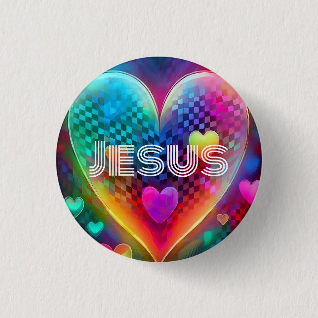 Bóton Redondo 2.54cm Botão Jesus Techno Heart (Frente)