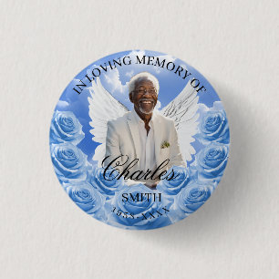 Bóton Redondo 2.54cm Botão Memorial do Céu de Rosas Azuis Asas de Anjo
