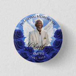Bóton Redondo 2.54cm Botão Memorial Funeral Rosas do Céu Azul Asas de A