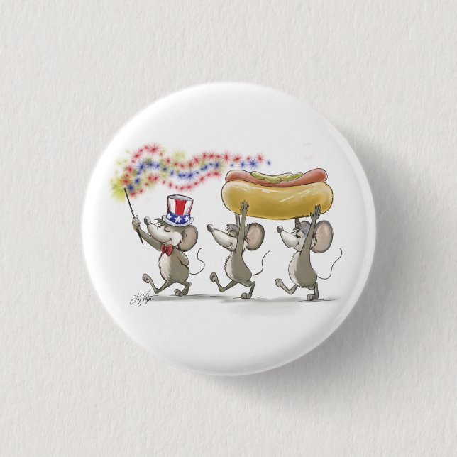 Bóton Redondo 2.54cm Botão Mic, Mac & Moe's Happy 4 de julho (Frente)