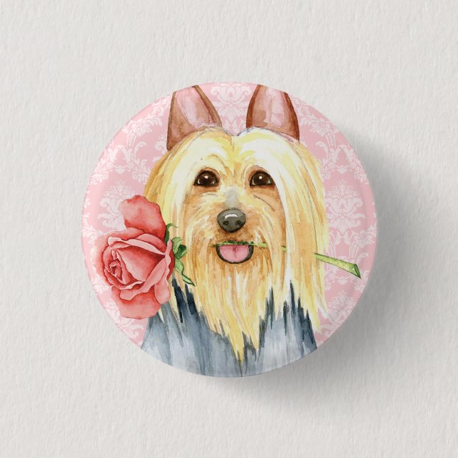 Bóton Redondo 2.54cm Botão namorados Rosa Silky Terrier Pinback (Frente)