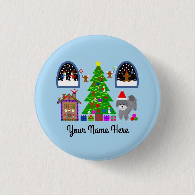 Bóton Redondo 2.54cm Botão Natal nº 6 da cinza Poodle (Frente)