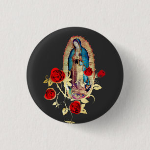Bóton Redondo 2.54cm Botão Nossa Senhora de Guadalupe Virgen Maria A-