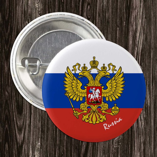 Bóton Redondo 2.54cm Botão Patriótico Rússia, Emblem, Bandeira Russa (Criador carregado)