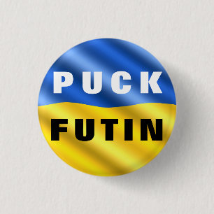 Bóton Redondo 2.54cm Botão Puck Futin - Bandeira Ucraniana - Apoiar a 