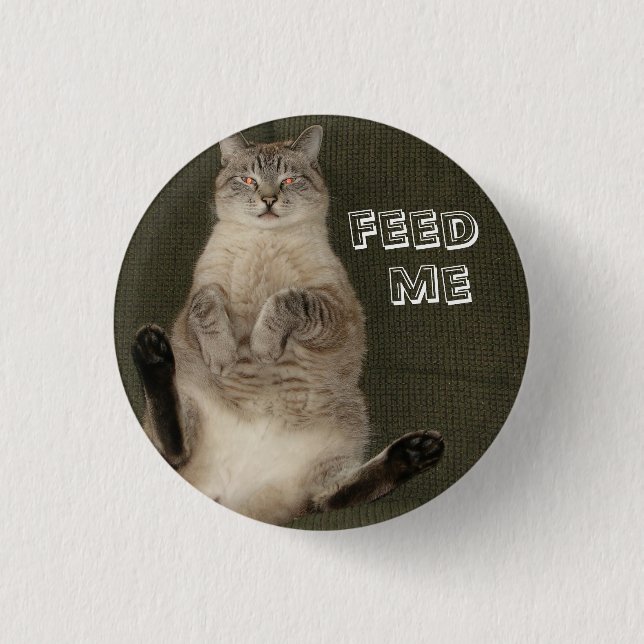Bóton Redondo 2.54cm Botão redondo Cat "FEED ME" (Frente)