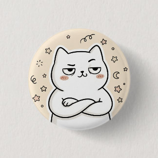 Bóton Redondo 2.54cm Botão Redondo Gatinho Branco Mal-Humorado Fofo