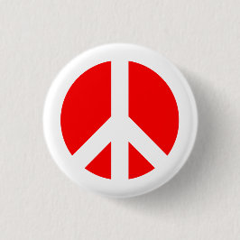 Bóton Redondo 2.54cm Botão Símbolo de Paz Branco e Vermelho