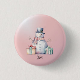 Bóton Redondo 2.54cm Botão Snowman Rosa com Pacotes