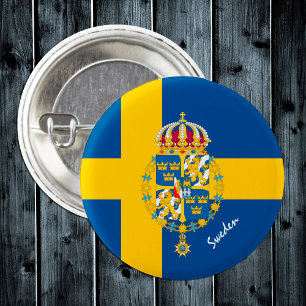 Bóton Redondo 2.54cm Botão suecia, Bandeira Sueca Patriótica, Emblem