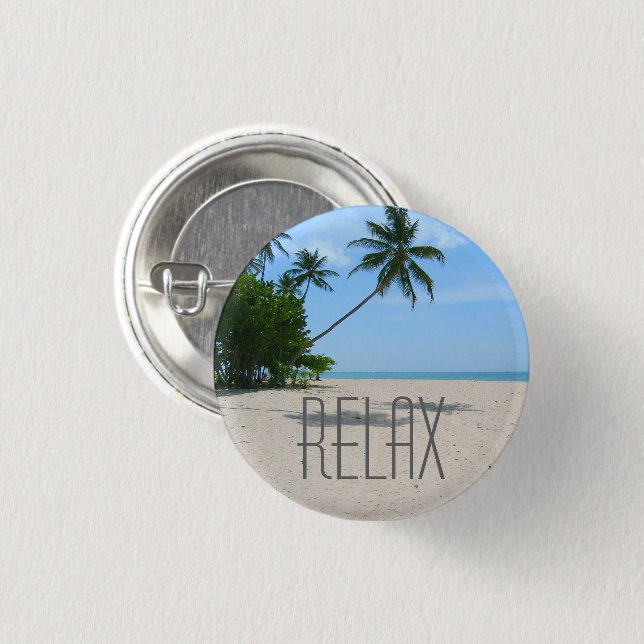 Bóton Redondo 2.54cm Botão Tropical Beach "Relax" (Frente & Verso)