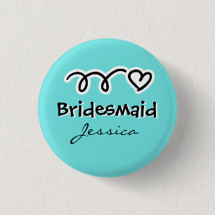 Bóton Redondo 2.54cm Botão Turquoise bridesmaid personalizado com o no