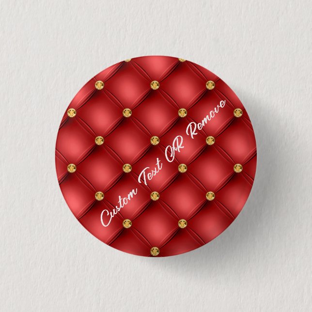 Bóton Redondo 2.54cm Botão Vermelho Dourado Gemstone Tufted com Texto P (Frente)